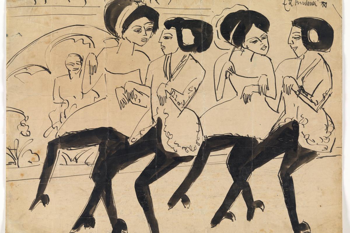 Tuschemalerei von Ernst Ludwig Kirchner "Die Panama Girls"